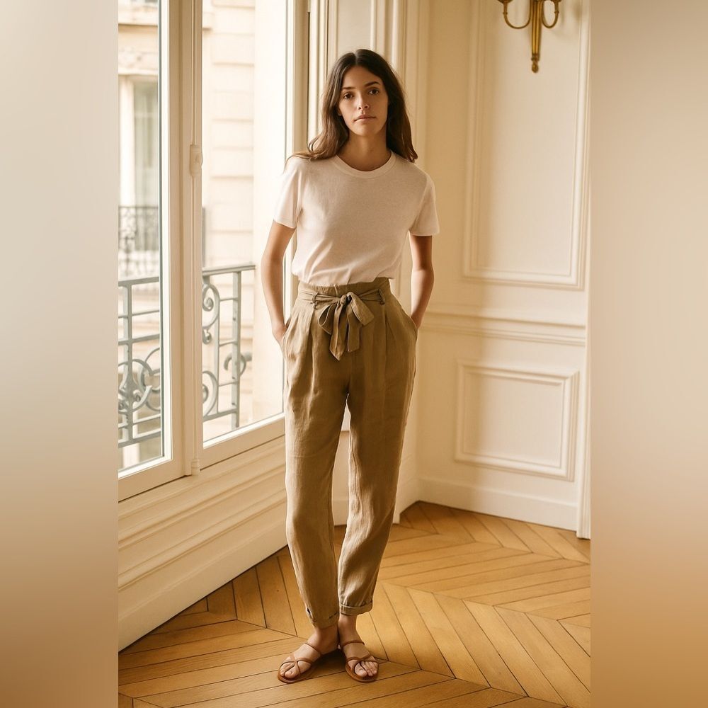 Etoile Isabel Marant Waist High Waisted Paperbag Linen Cuprio Pants 2